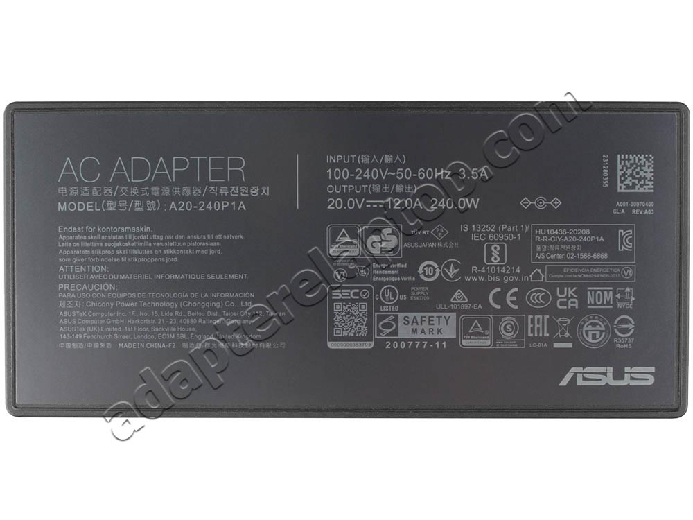 Original 240W Slim Asus ExpertBook B6 Flip B6602FC2 AC Adapter Lader + kabel