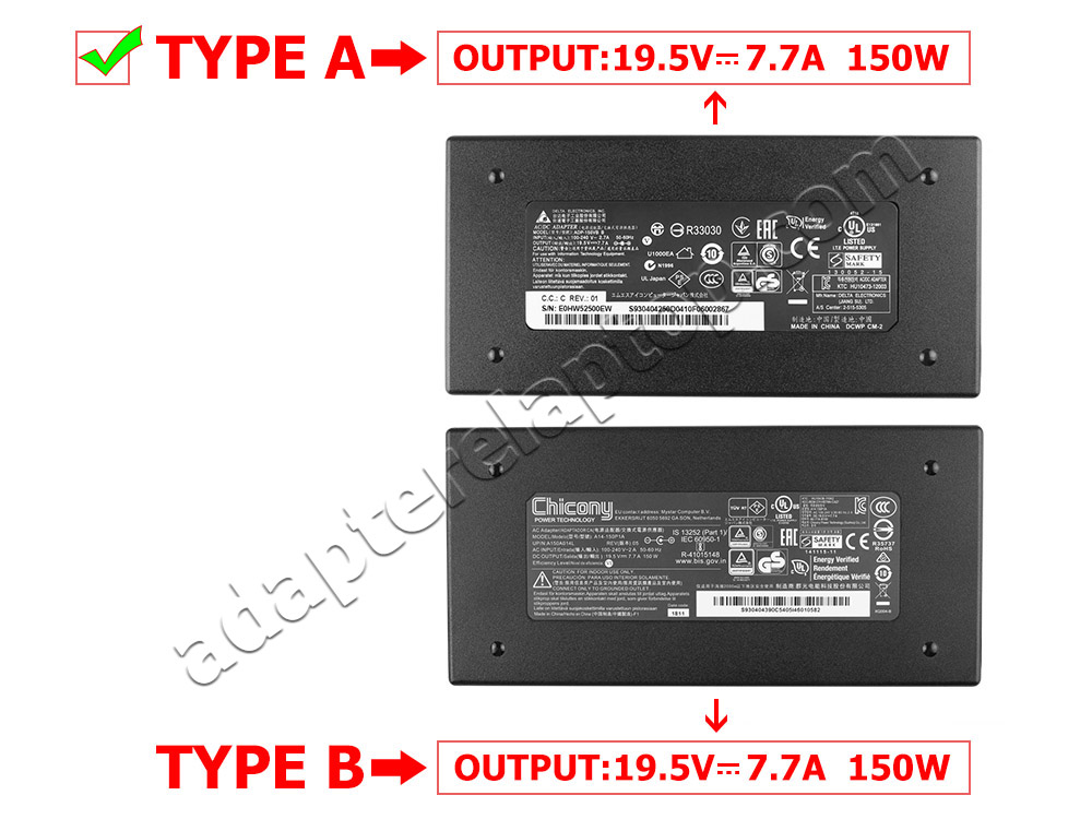 150W MSI GE62VR 7RE-014X AC Adapter Lader