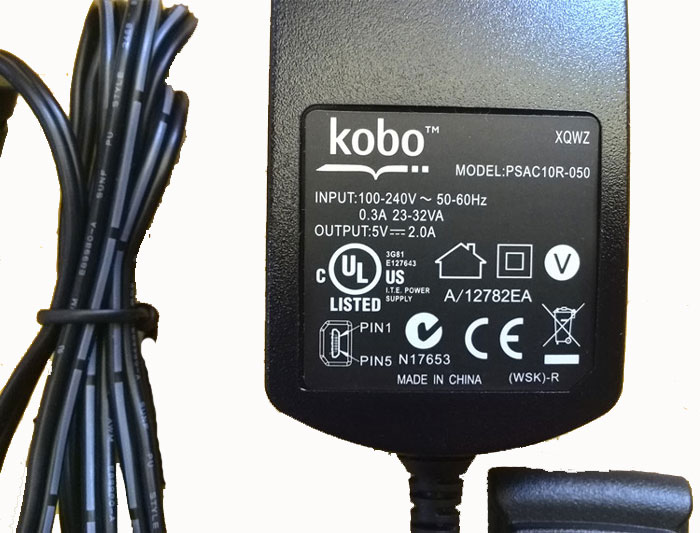 10W Kobo PSAC10R-050 AC Adapter Lader - Trykk på bildet for å lukke