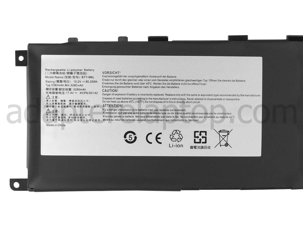 5380mAh 4 Celle MSI BTY-M6L Batteri