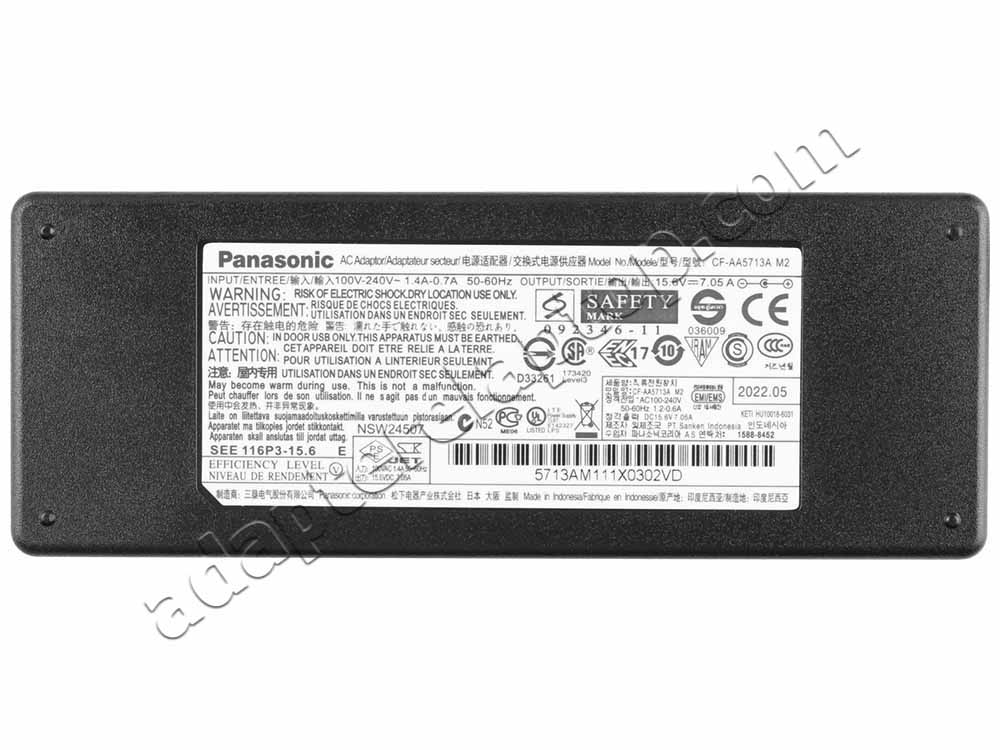 110W 15.6V 7.05A Panasonic Toughbook 54 CF-54 CF-54C1076MG AC Adapter Lader