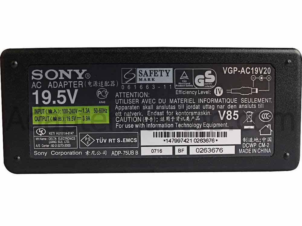 19.5V 3.9A 75W Sony Vaio VGN-CS110EP Notebook AC Adapter Lader